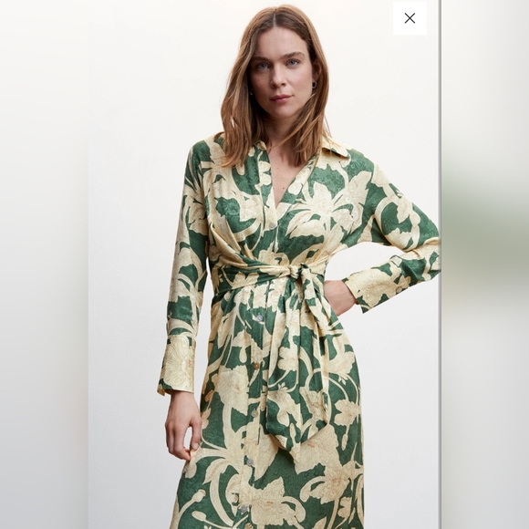 Mango Dresses & Skirts - MANGO green and cream Jacquard Dress